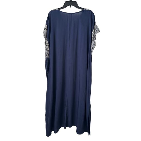 Dark Blue Kaftan Maxi Dress Ethnic Embroidery Women's XL Loungwear Beach Boho - Picture 5 of 6